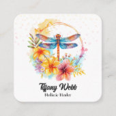 Waterverf libel en bloemetjes vierkante visitekaartje (Voorkant)