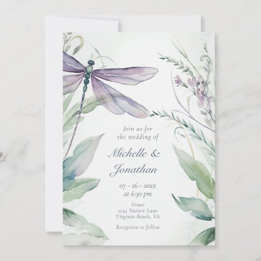 Waterverf libel | Groen in één bruiloft Kaart (Voorkant)
