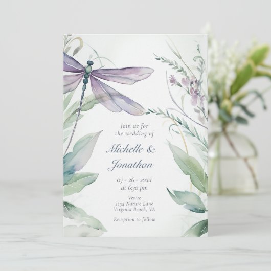 Waterverf libel | Groen in één bruiloft Kaart (Staand voorkant)