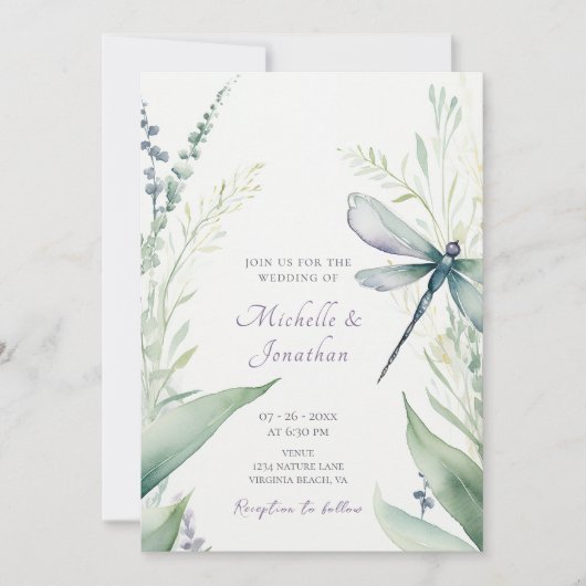 Waterverf libel | Groen in één bruiloft Kaart (Voorkant)