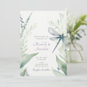 Waterverf libel | Groen in één bruiloft Kaart (Staand voorkant)