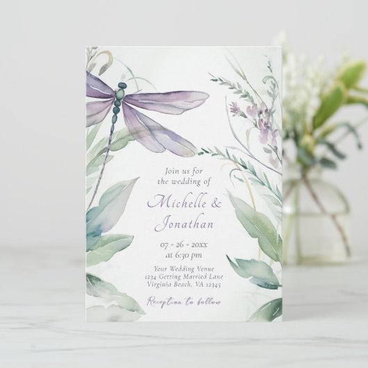 Waterverf libel | Groen in één bruiloft Kaart (Staand voorkant)