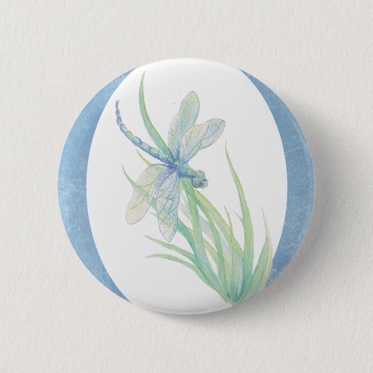 Waterverf libel in blauw & groen Natuur kunst Ronde Button 5,7 Cm (Voorkant)