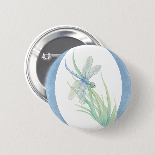 Waterverf libel in blauw & groen Natuur kunst Ronde Button 5,7 Cm (Voorkant /achterkant)