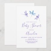 Waterverf Libel Paars Blauw Baby Shower  (Voorkant / Achterkant)