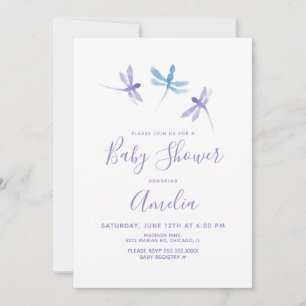 Waterverf Libel Paars Blauw Baby Shower 