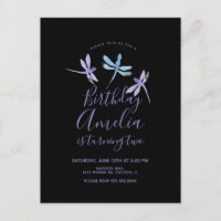 Waterverf Libel Paars Zwart Verjaardagsfeest