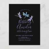 Waterverf Libel Paars Zwart Verjaardagsfeest Briefkaart (Voorkant)