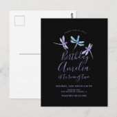 Waterverf Libel Paars Zwart Verjaardagsfeestje Briefkaart (Voorkant / Achterkant)