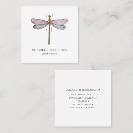 Waterverf libel. Professionele haarstylist Vierkante Visitekaartje (Voorkant / Achterkant)