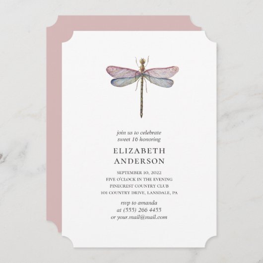 Waterverf libel Sweet 16. Lila 16e verjaardag Kaart (Voorkant / Achterkant)