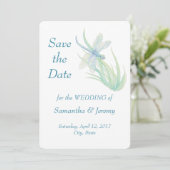 Waterverf Libelle Blauw Groen Bewaar de Datum Save The Date (Staand voorkant)