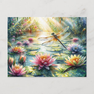 Waterverf Libelle Boven Vijver Briefkaart