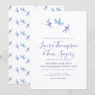 Waterverf Libelle Elegant Script Bruiloft Kaart