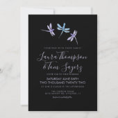Waterverf Libelle Elegant Script Bruiloft Zwart Kaart (Voorkant)