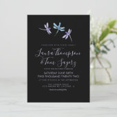 Waterverf Libelle Elegant Script Bruiloft Zwart Kaart (Staand voorkant)