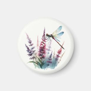 Waterverf Libelle Paarse Wilde Bloem Natuur Kunst Magneet