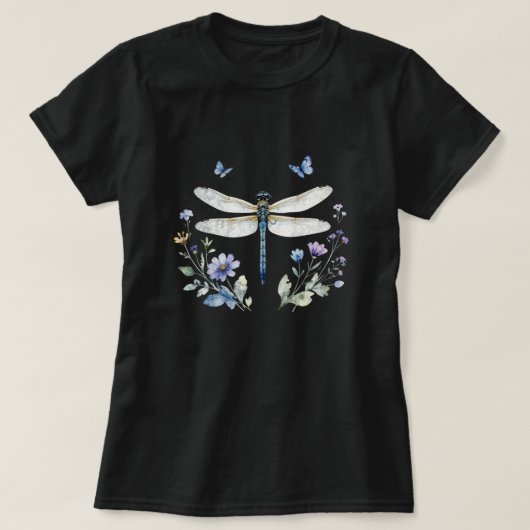 Waterverf Libelle Vlinder Wilde Bloem T-Shirt (Design voorkant)