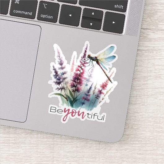 Waterverf Libelle Wilde Bloem Esthetiek Sticker (Detail)