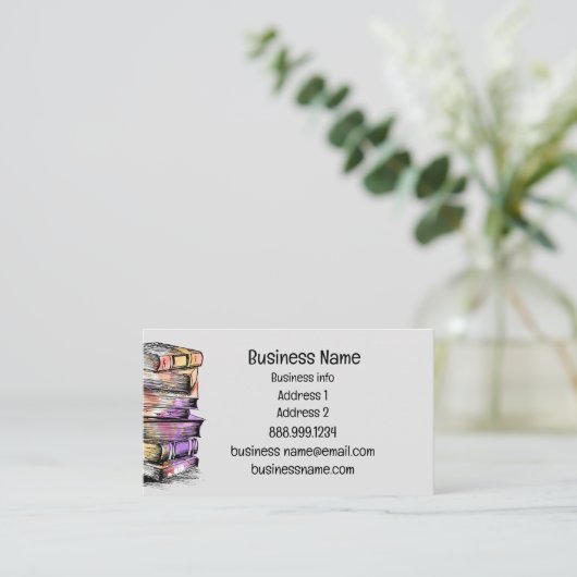 Waterverf Library Old Books Writer Visitekaartje (Staand voorkant)