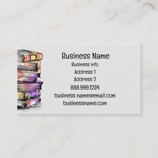 Waterverf Library Old Books Writer Visitekaartje (Voorkant)