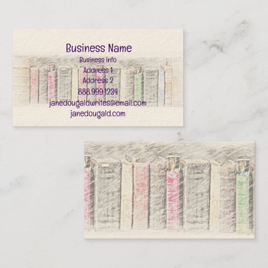 Waterverf Library Old Books Writer Visitekaartje (Voorkant / Achterkant)