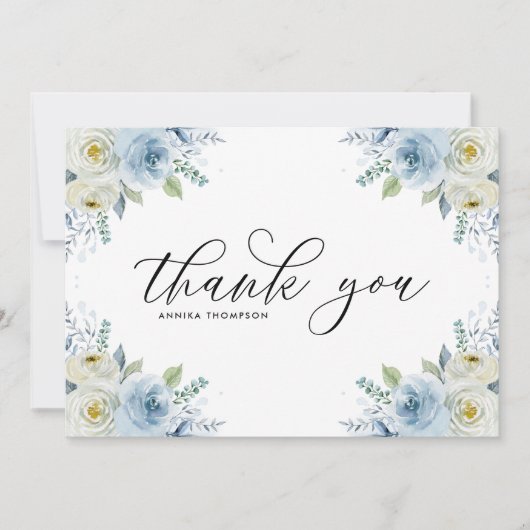 Waterverf Licht Blauwe Bloemen Bouquet Wedding Bedankkaart (Voorkant)