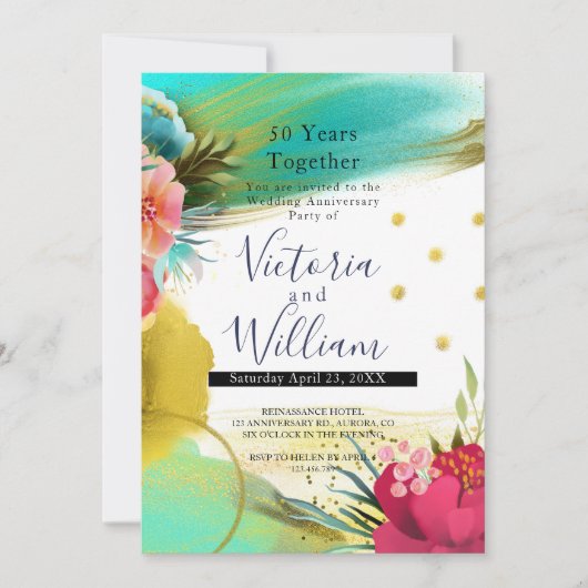 Waterverf Licht Groen Gold Roze 50e Jubileum Kaart (Voorkant)