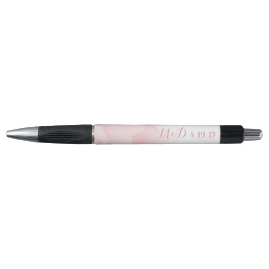 Waterverf Licht Roze Pioen Bruiloft Monogram Pen (Voorkant)
