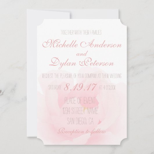 Waterverf Licht Roze Pioen Elegant Bruiloft Kaart (Voorkant)