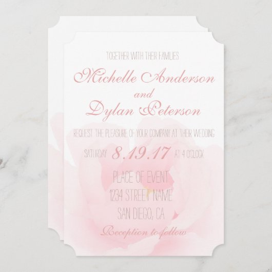 Waterverf Licht Roze Pioen Elegant Bruiloft Kaart (Voorkant / Achterkant)