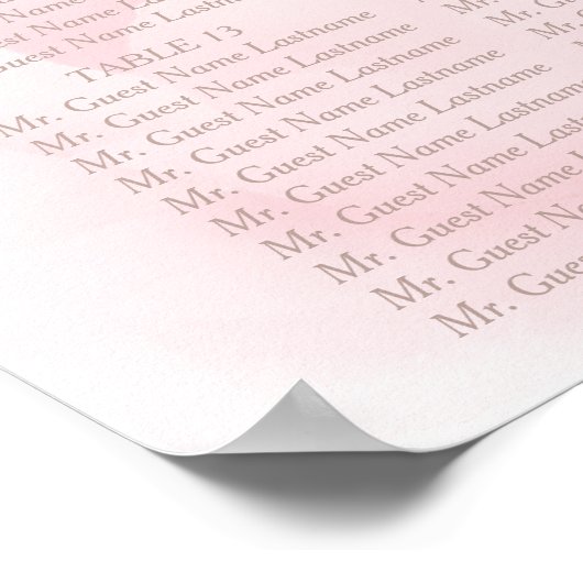 Waterverf Licht roze pony Wedding Seating Chart Poster (Hoek)