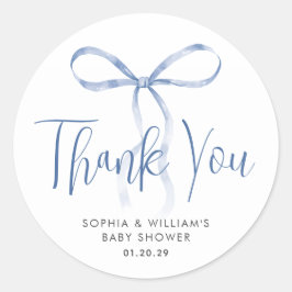 Waterverf Lichtblauw Bow Ribbon Boy Baby shower Ronde Sticker