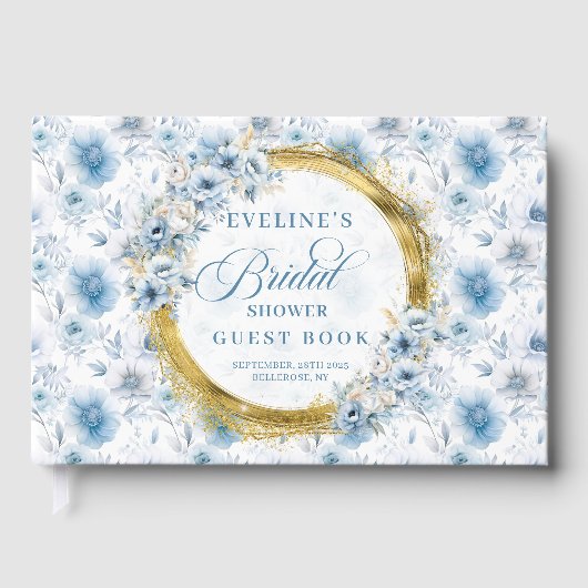 Waterverf Lichtblauw Goud Wilde Bloemen Gastboek Gastenboek (Voorkant)