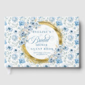 Waterverf Lichtblauw Gouden Bloemen Vrijgezellenfe Gastenboek (Voorkant)