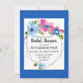 Waterverf Lichtblauw Heet Roze Bloemen Goud Lijst Kaart (Voorkant)