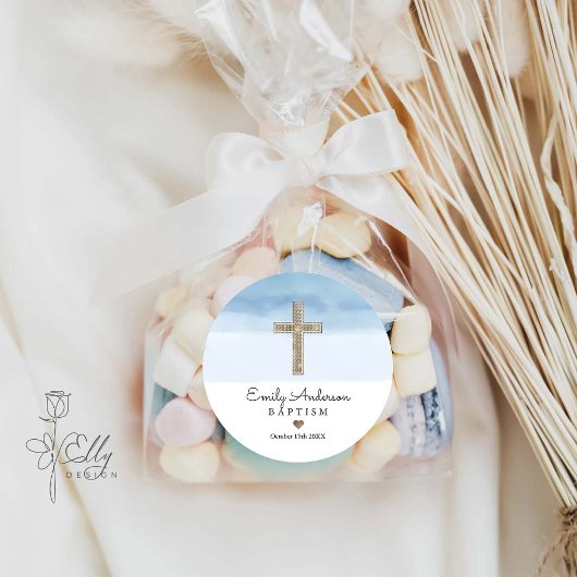 Waterverf Lichtblauw Jongen Doop Doop Ronde Sticker