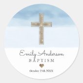 Waterverf Lichtblauw Jongen Doop Doop Ronde Sticker (Voorkant)