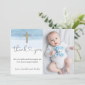 Waterverf Lichtblauw Jongensdoop Bedankkaart (Staand voorkant)