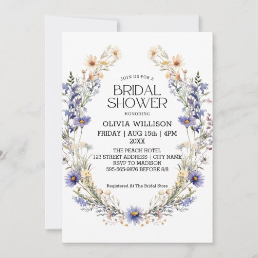 Waterverf Lichtblauw Wildflowers Vrijgezellenfeest Kaart (Voorkant)