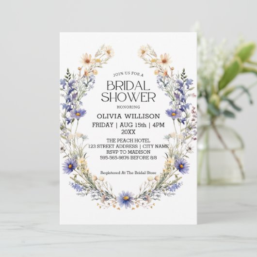 Waterverf Lichtblauw Wildflowers Vrijgezellenfeest Kaart (Staand voorkant)