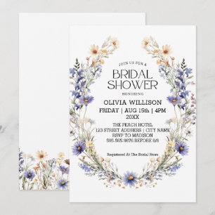 Waterverf Lichtblauw Wildflowers Vrijgezellenfeest Kaart