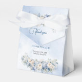 Waterverf lichtblauw & witte rozen groene bruiloft bedankdoosjes (Voorkant Zijde)