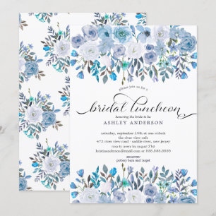 Waterverf Lichtblauwe Bloemen Bruids Luncheon Kaart