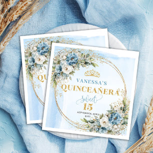 Waterverf lichtblauwe bloemen Quinceañera servette Servet