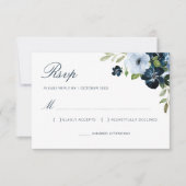 waterverf lichtblauwe florale navy RSVP-kaart RSVP Kaartje (Voorkant)