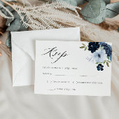 waterverf lichtblauwe florale navy RSVP-kaart RSVP Kaartje