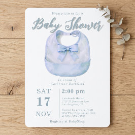 Waterverf Lichtblauwe Strik Bib Baby Borrel Kaart