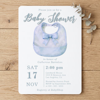 Waterverf Lichtblauwe Strik Bib Baby Borrel Kaart