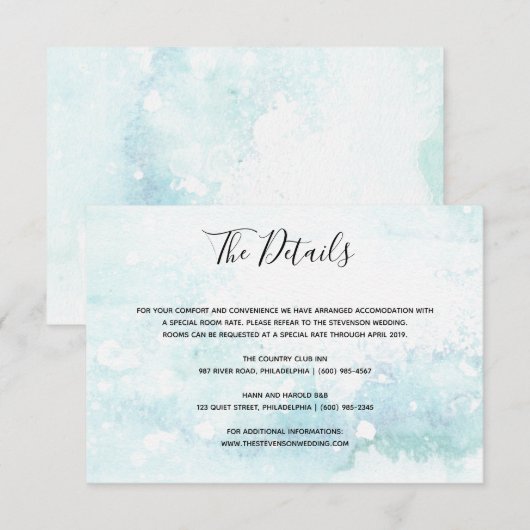 Waterverf lichtblauwe trouwgegevens invoegen kaart (Voorkant / Achterkant)